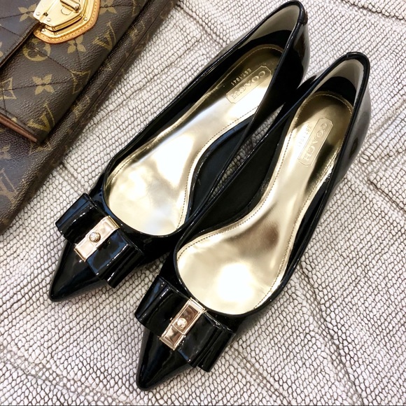 Coach Patent Black Bow Kitten Heels 5.5 - Picture 6 of 8